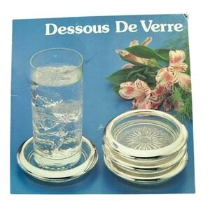 Vintage Silverplated Crystal Coaster Set 4pc NIB "Dessous De Verre" Barware